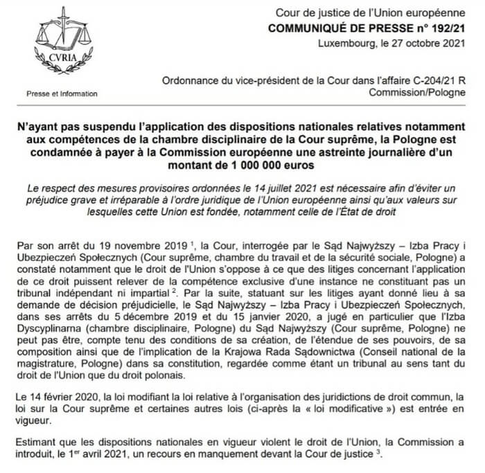 Польщу зобов’язали платити по €1 млн на день за порушення норм ЄС