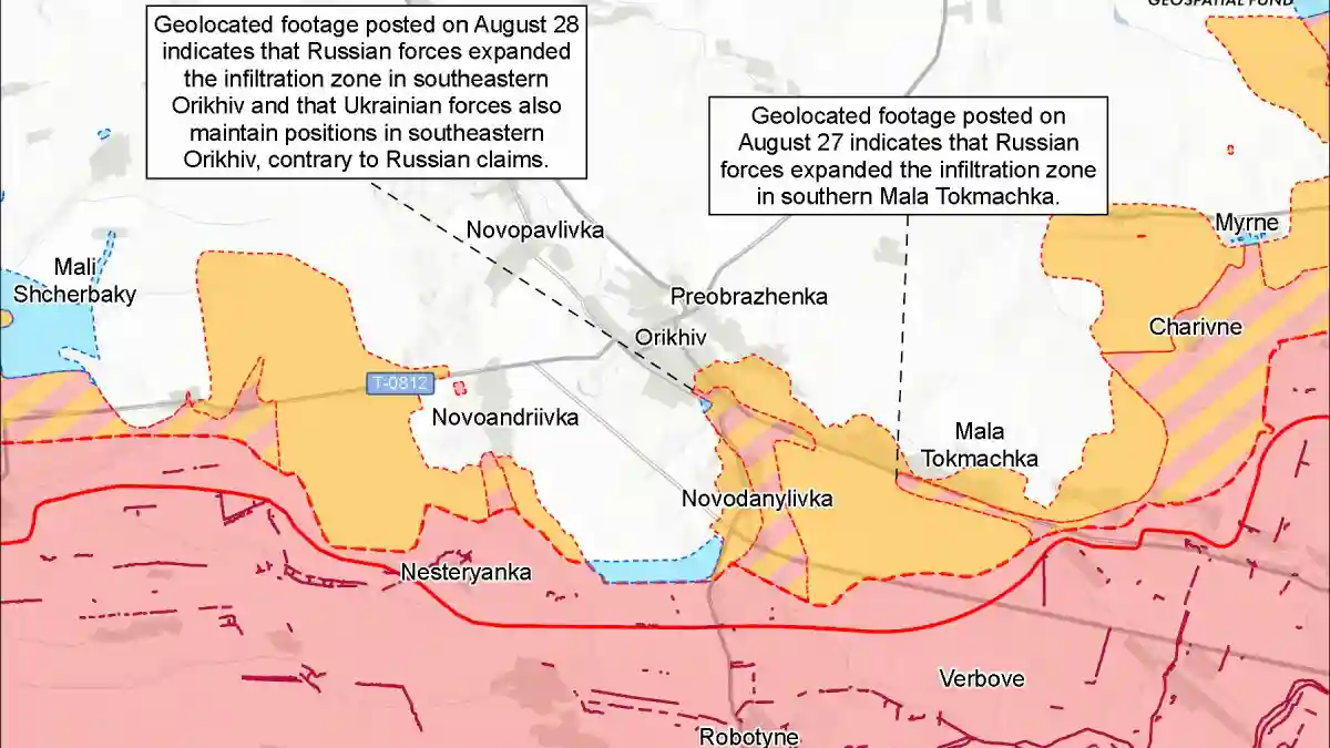 Карта бойових дій біля Оріхова звіт ISW