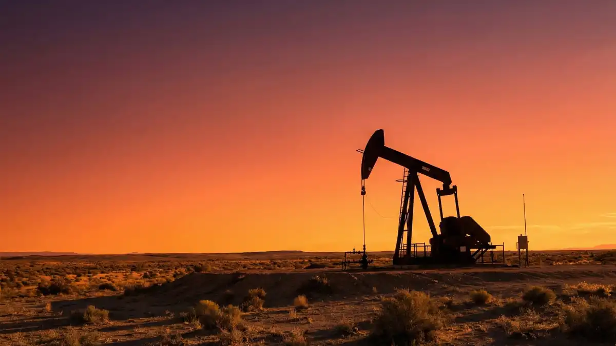видубуток нафти на тлі заходу сонця