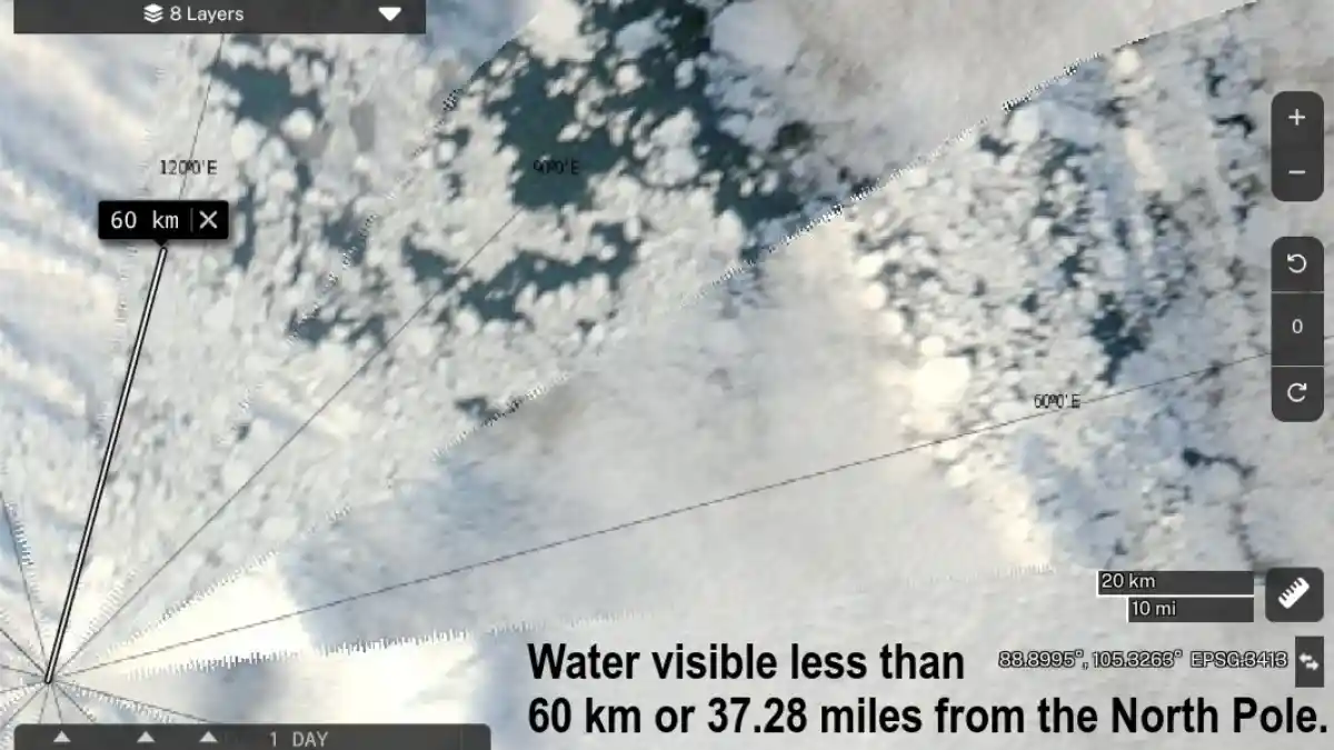 супутниковий знімок NASA відкрита вода Північний полюс Арктика танення льоду